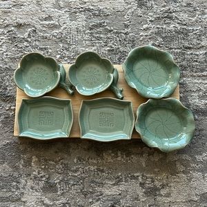 Beautiful set of 6 ceramic tea bag caddy dish set (made in Korea)